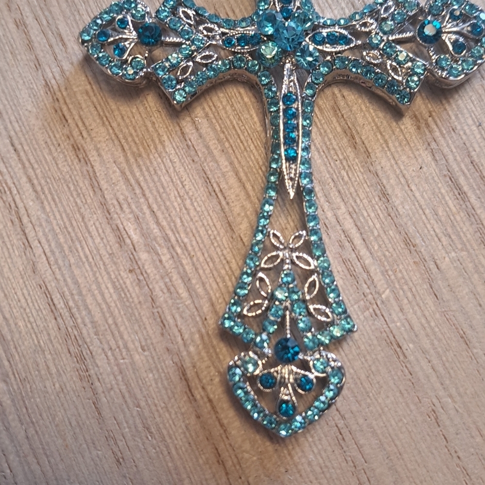 Large Blue Rhinstone Cross - Picture 3 of 4